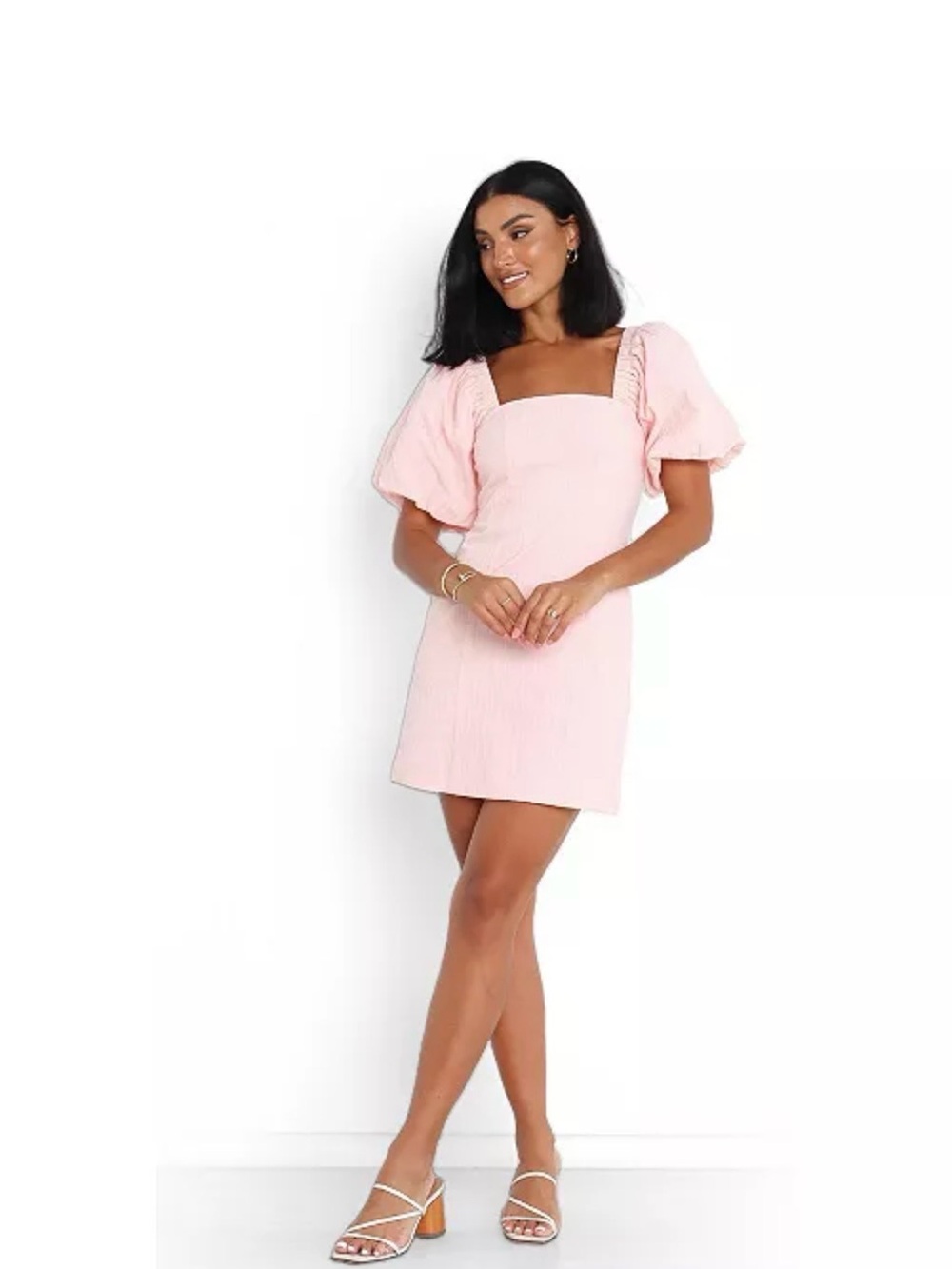 Petal & Pup Blush Pink Square-Neck Puff Sleeve Mini Dress size small